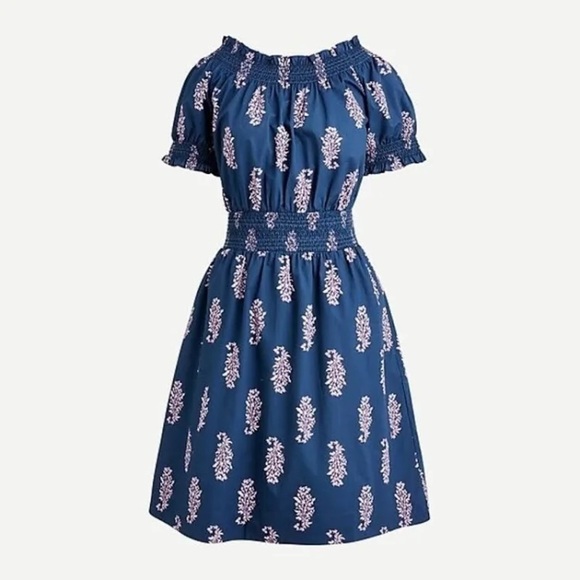 J. Crew Smocked Puff Sleeve Cotton Poplin Dress Budding Branch Print Size XS - Picture 9 of 17